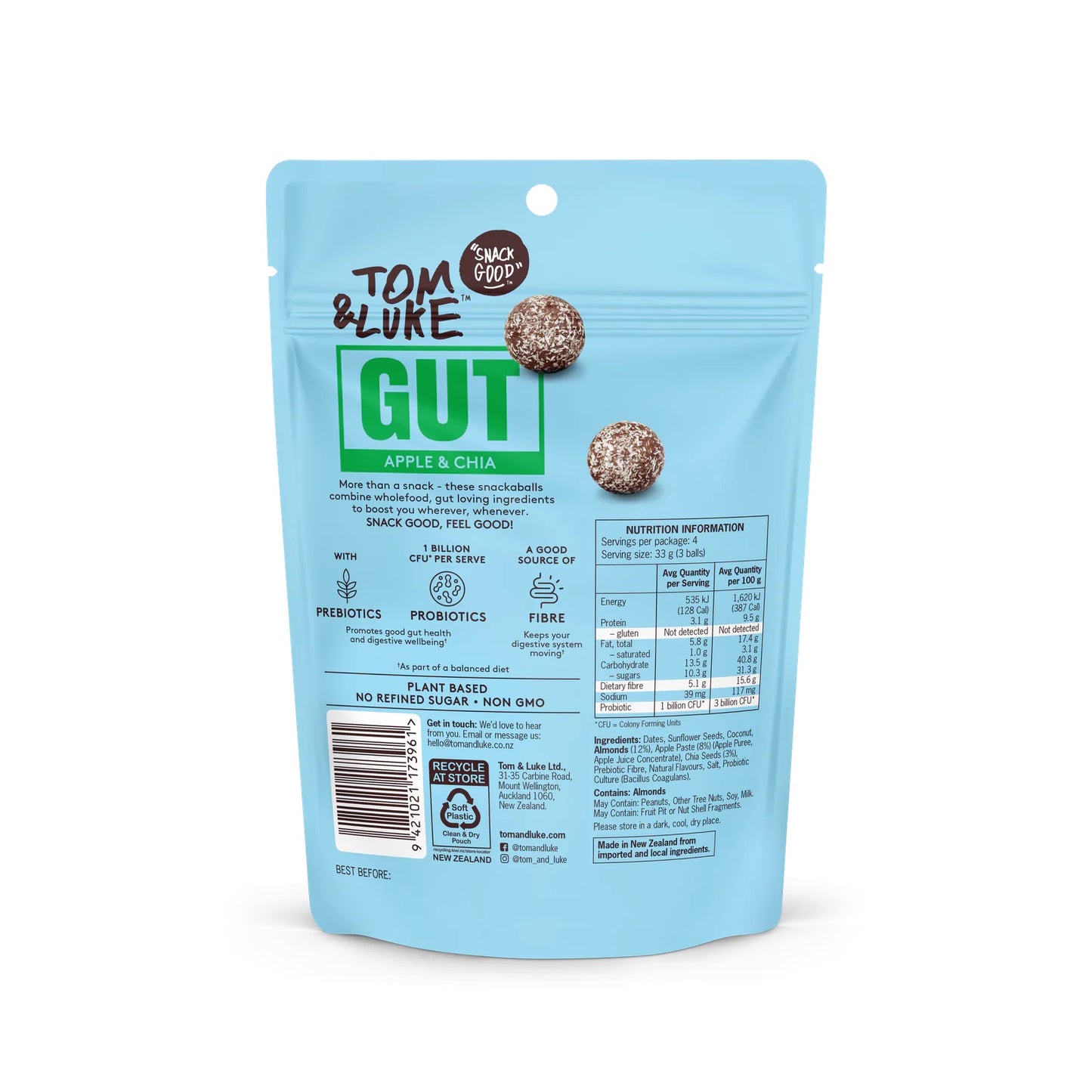 Tom&Luke Apple & Chia Gut Snackaballs - 9 pouch box