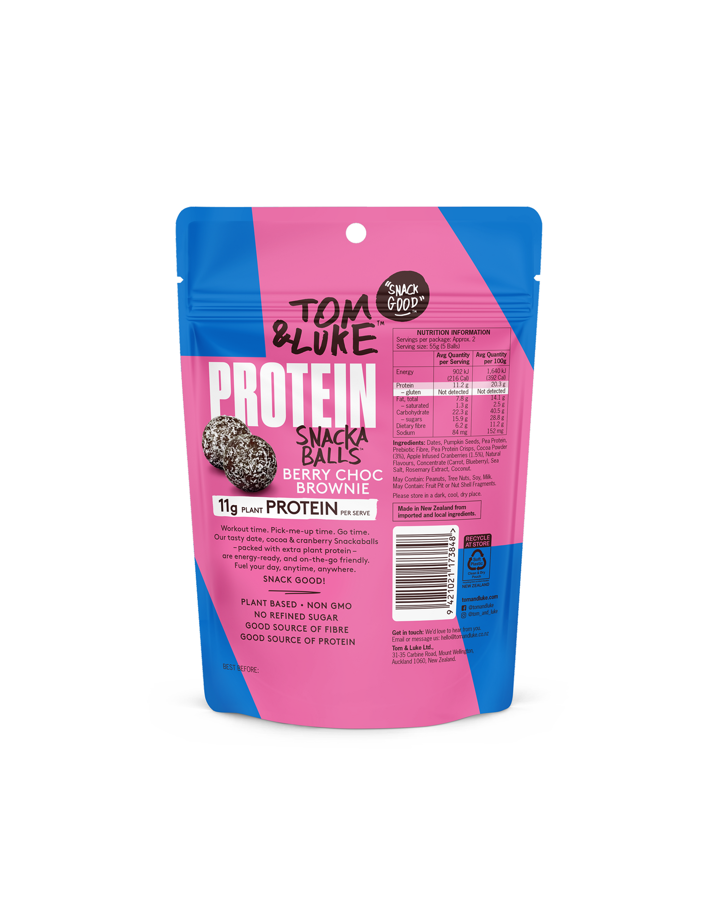 Berry Choc Brownie Tom&Luke Protein Snackaballs - 9 x pouches per box