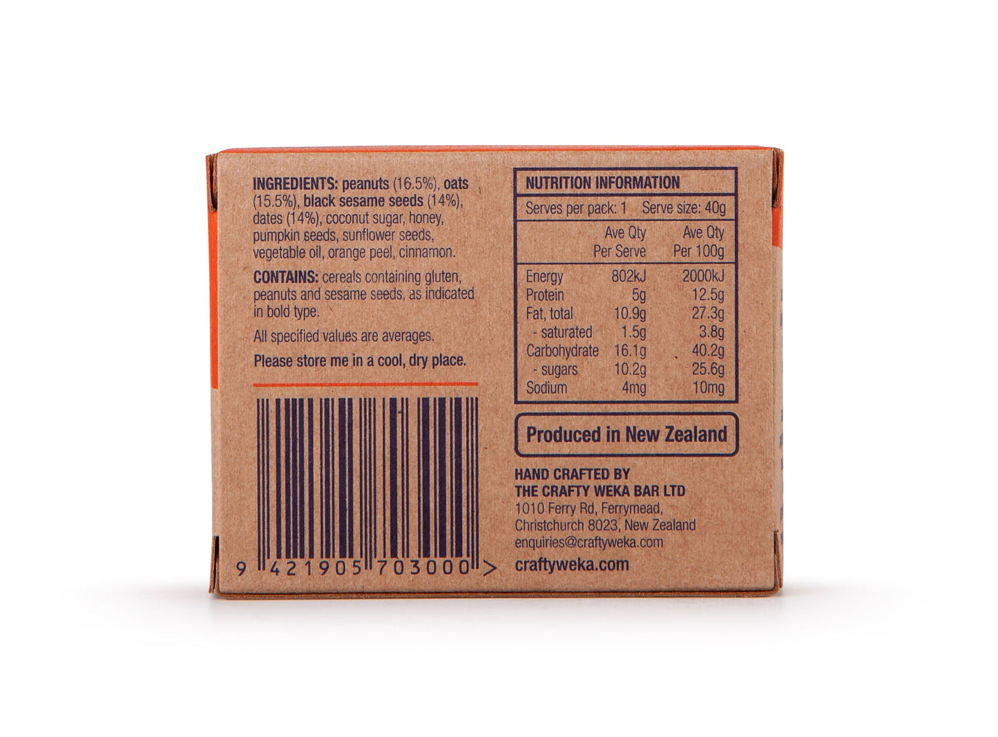 Crafty Weka Bites - Orange & Date - 12 x 40g Bite Box