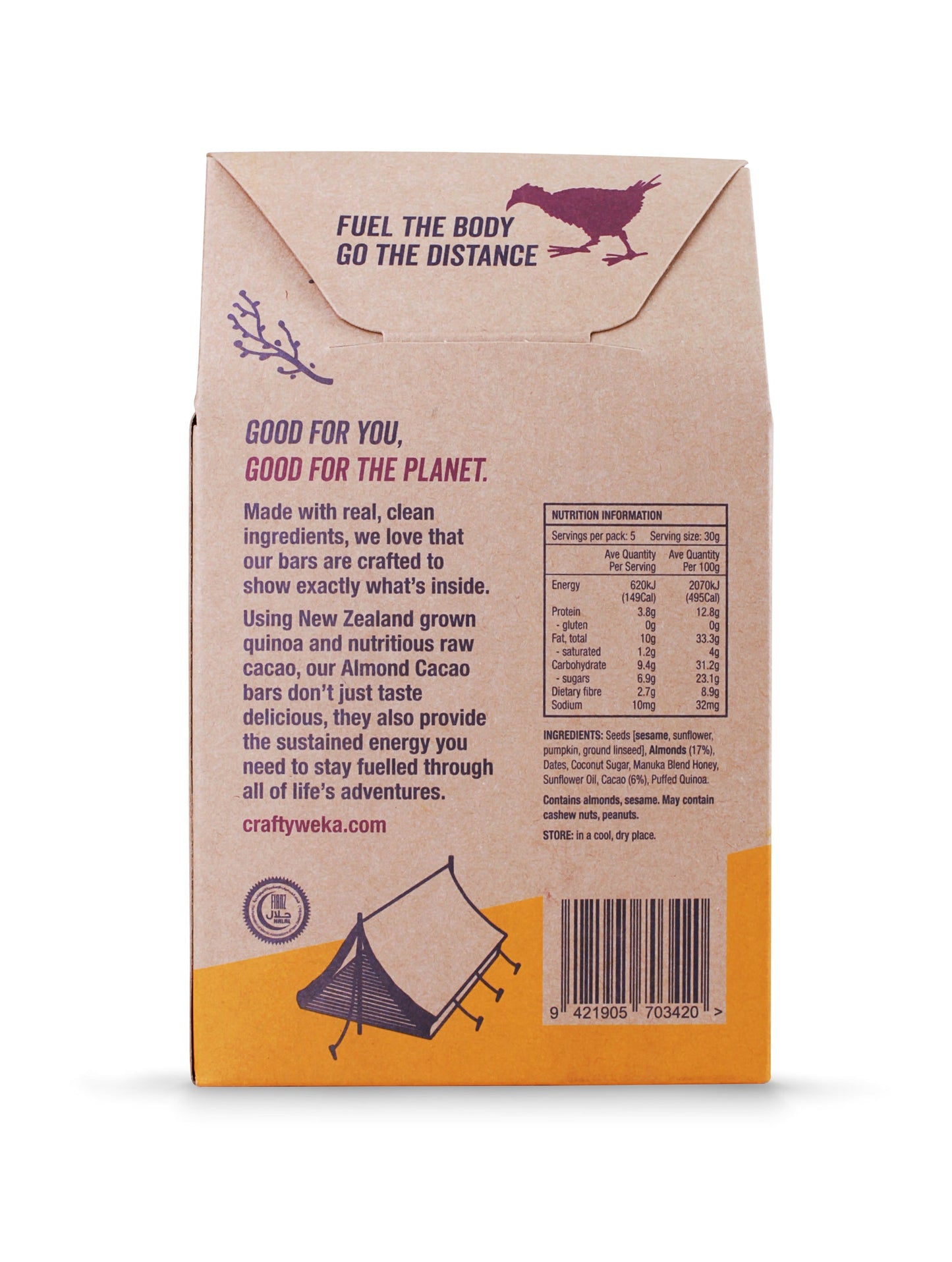 Crafty Weka Bites - Almond & Cacao - Gluten Free - 5 x 150g Pouch