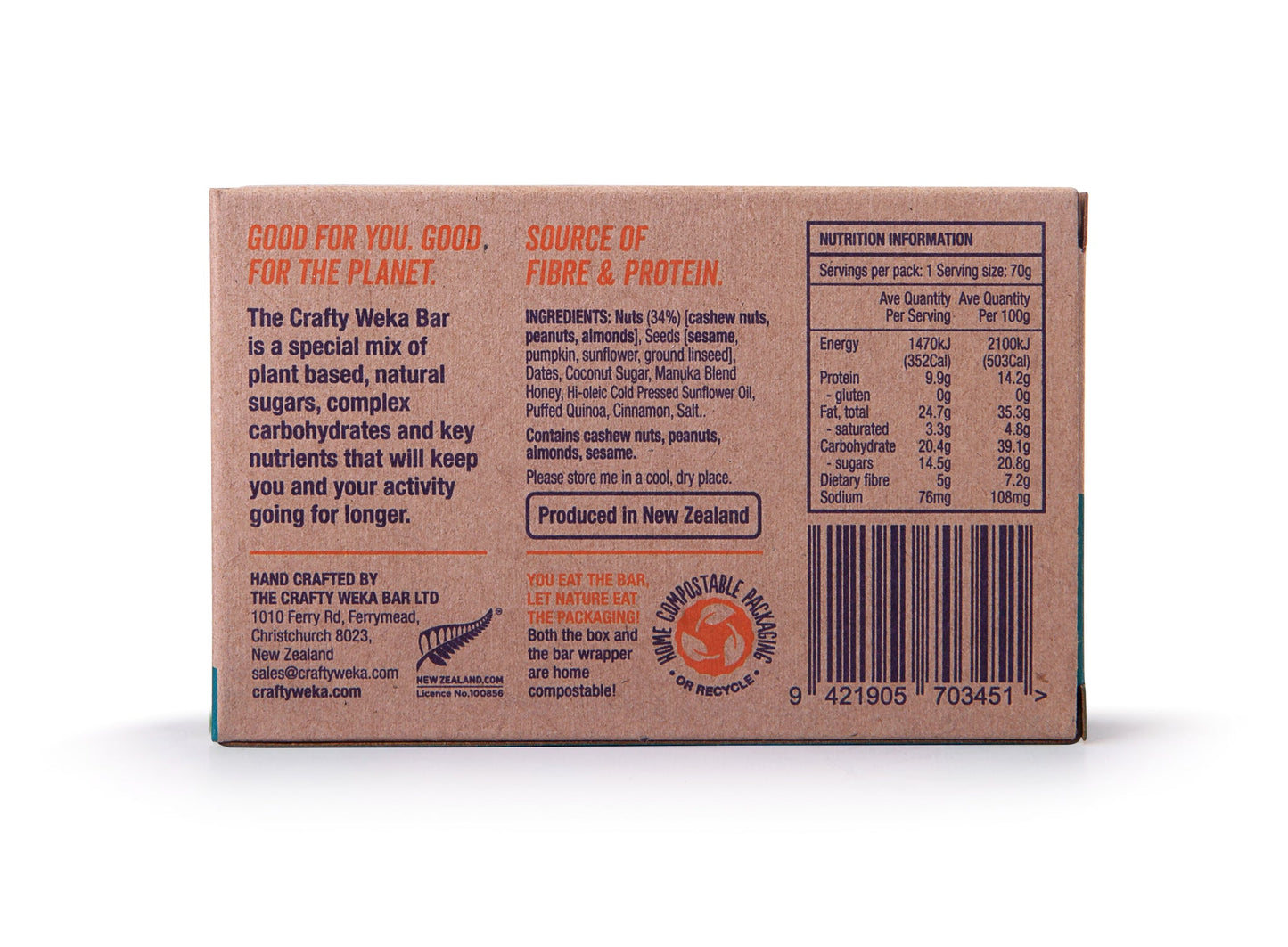 Crafty Weka Bars - Nutty Caramel - Gluten Free - 12 Bar Box