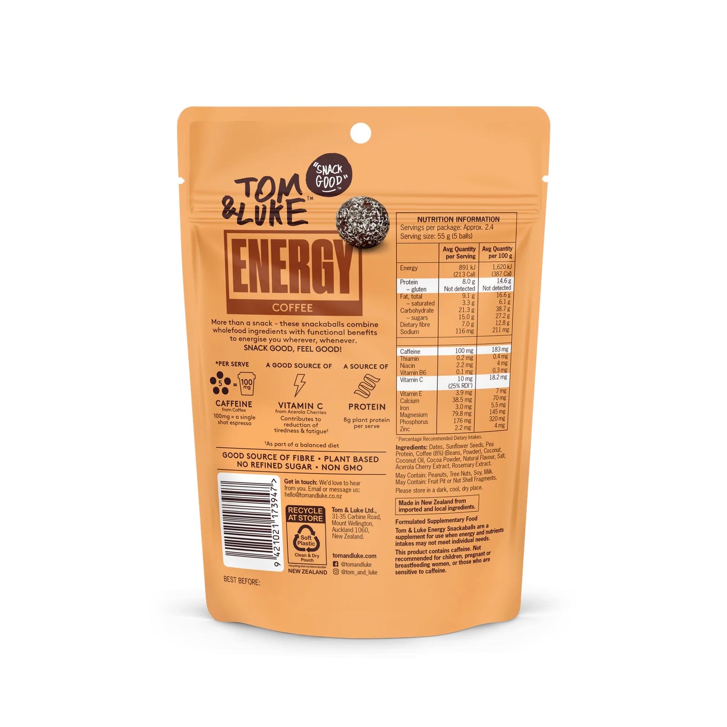 Tom&Luke Energy Coffee Snackaballs - 9 pouch box