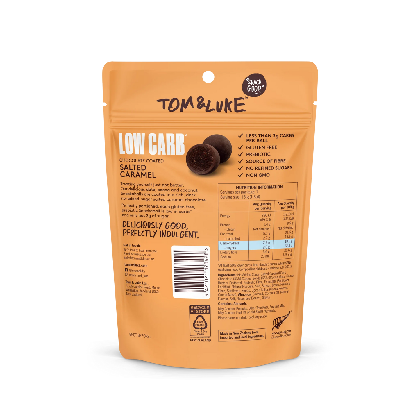 Tom & Luke Snackaballs - Low Carb - Salted Caramel - 9 Pouch Box