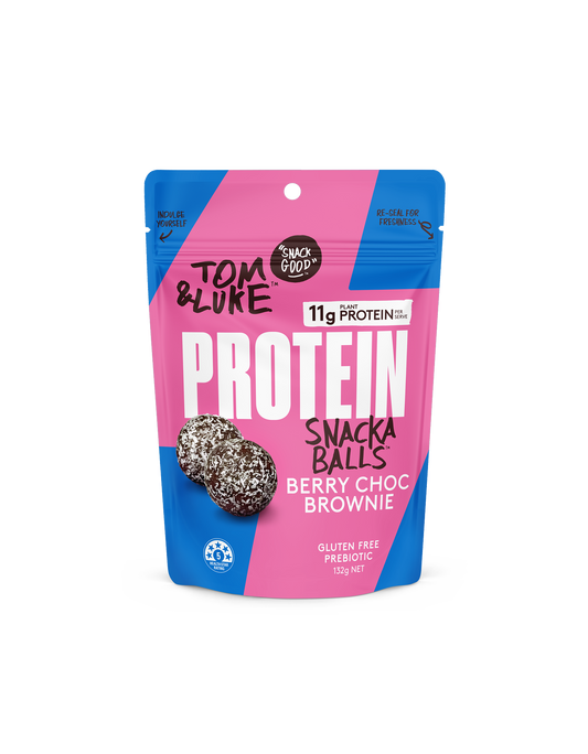 Berry Choc Brownie Tom&Luke Protein Snackaballs - 9 x pouches per box