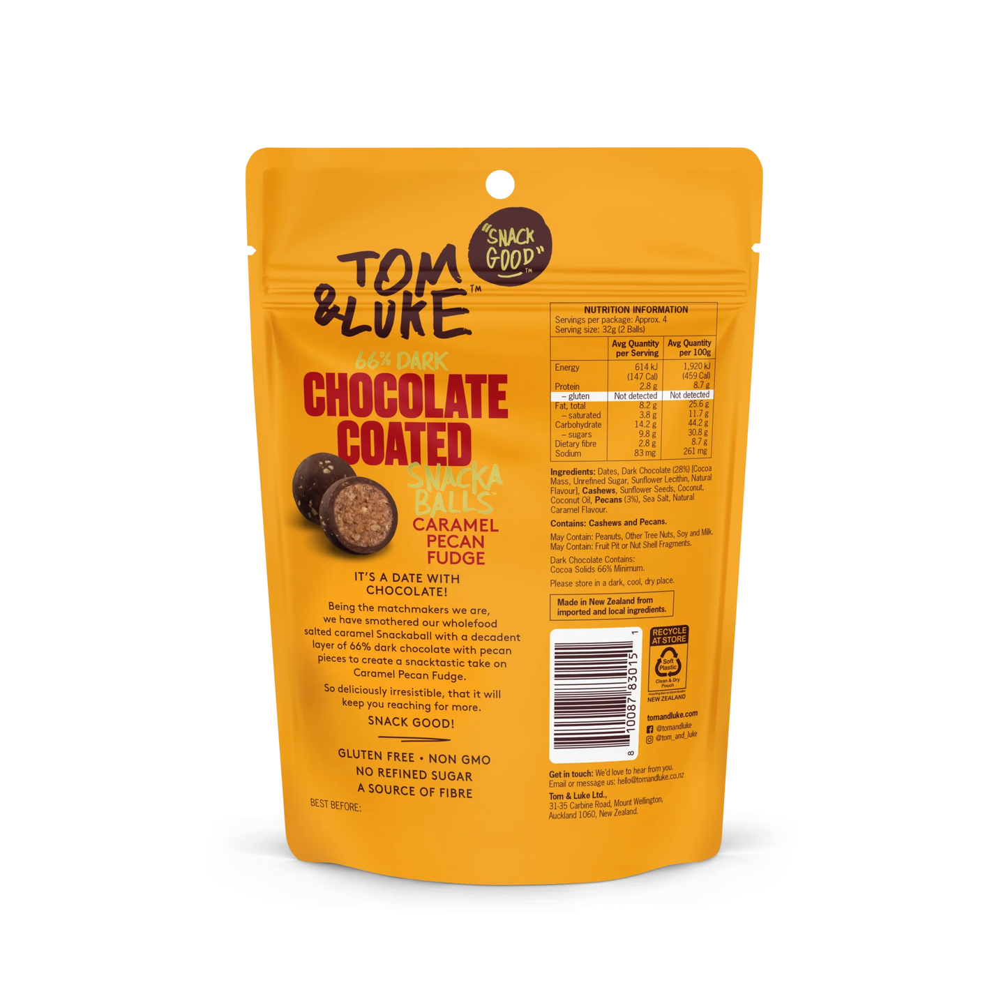 Tom & Luke Snackaballs - Caramel Pecan Fudge - 9 Pouch Box