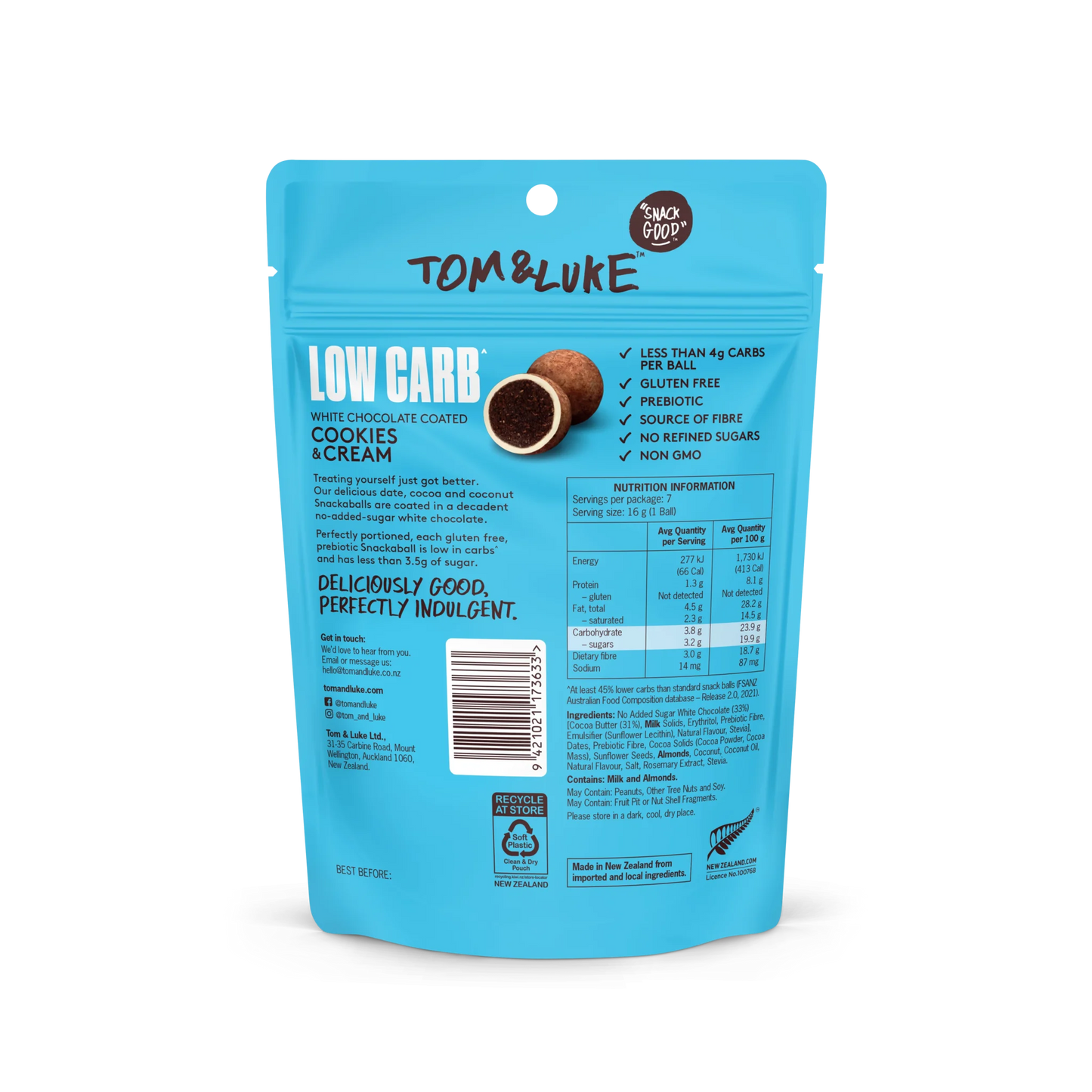 Tom & Luke Snackaballs - Low Carb - Cookies & Cream - 9 Pouch Box