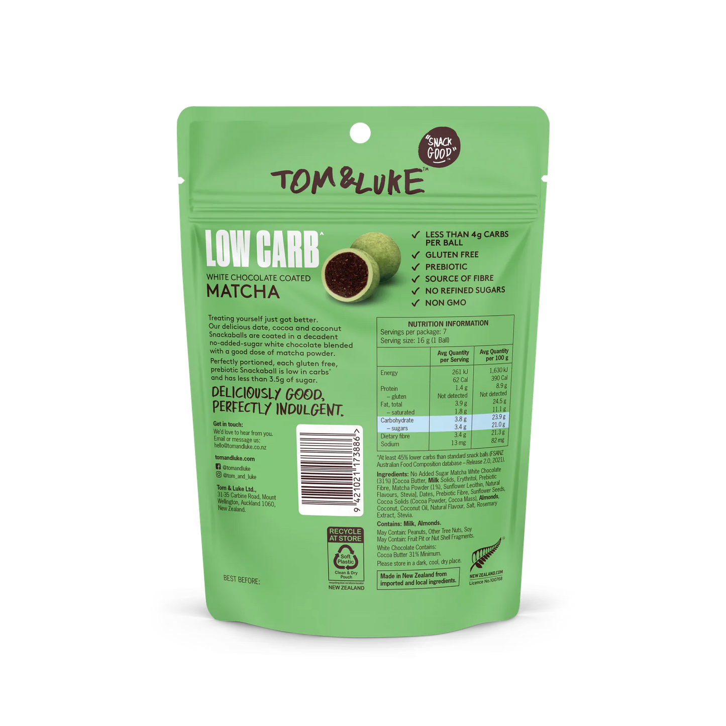 Tom&Luke Snackaballs - Low Carb - White Chocolate Matcha