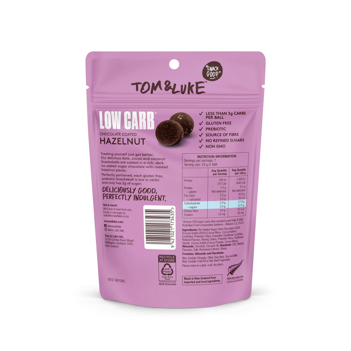 Tom & Luke Snackaballs - Low Carb - Hazelnut - 9 Pouch Box