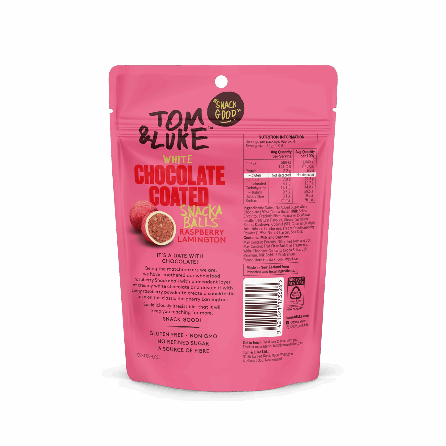 Tom & Luke Snackaballs - Raspberry Lamington - 9 Pouch Box