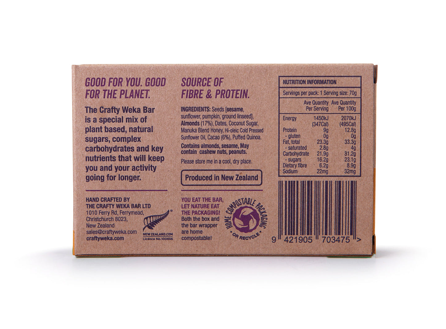 Crafty Weka Bars - Gluten Free - Almond Cacao - 12 Bar Box