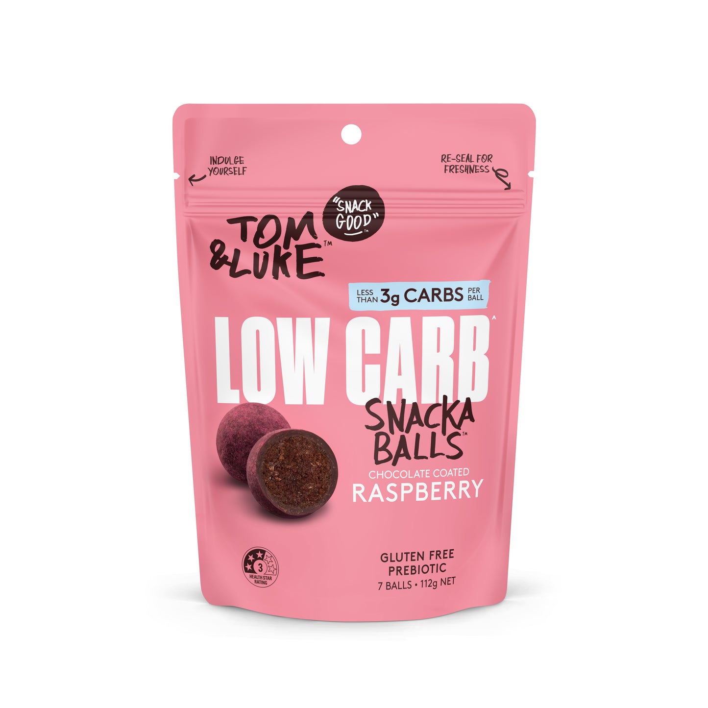 Tom & Luke Snackaballs - Low Carb - Raspberry - 9 Pouch Box
